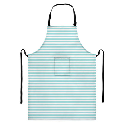 White And Cyan Striped Pattern Print Bib Apron With Pocket