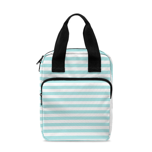 White And Cyan Striped Pattern Print Bible Tote Bag