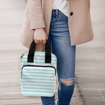 White And Cyan Striped Pattern Print Bible Tote Bag