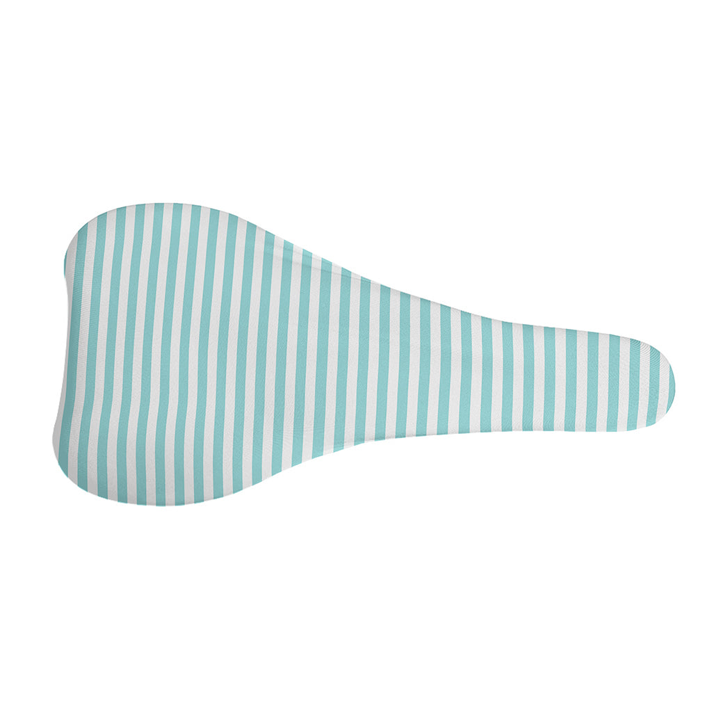 White And Cyan Striped Pattern Print Bicycle Seat Cover