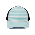 White And Cyan Striped Pattern Print Black Mesh Trucker Hat