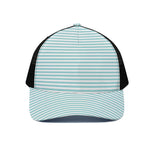 White And Cyan Striped Pattern Print Black Mesh Trucker Cap