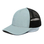 White And Cyan Striped Pattern Print Black Mesh Trucker Cap