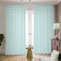 White And Cyan Striped Pattern Print Dimout Pencil Pleat Curtains