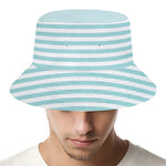 White And Cyan Striped Pattern Print Bucket Hat