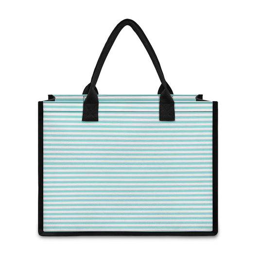 White And Cyan Striped Pattern Print Canvas Tote Bag