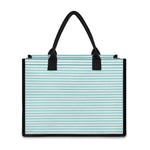White And Cyan Striped Pattern Print Canvas Tote Bag