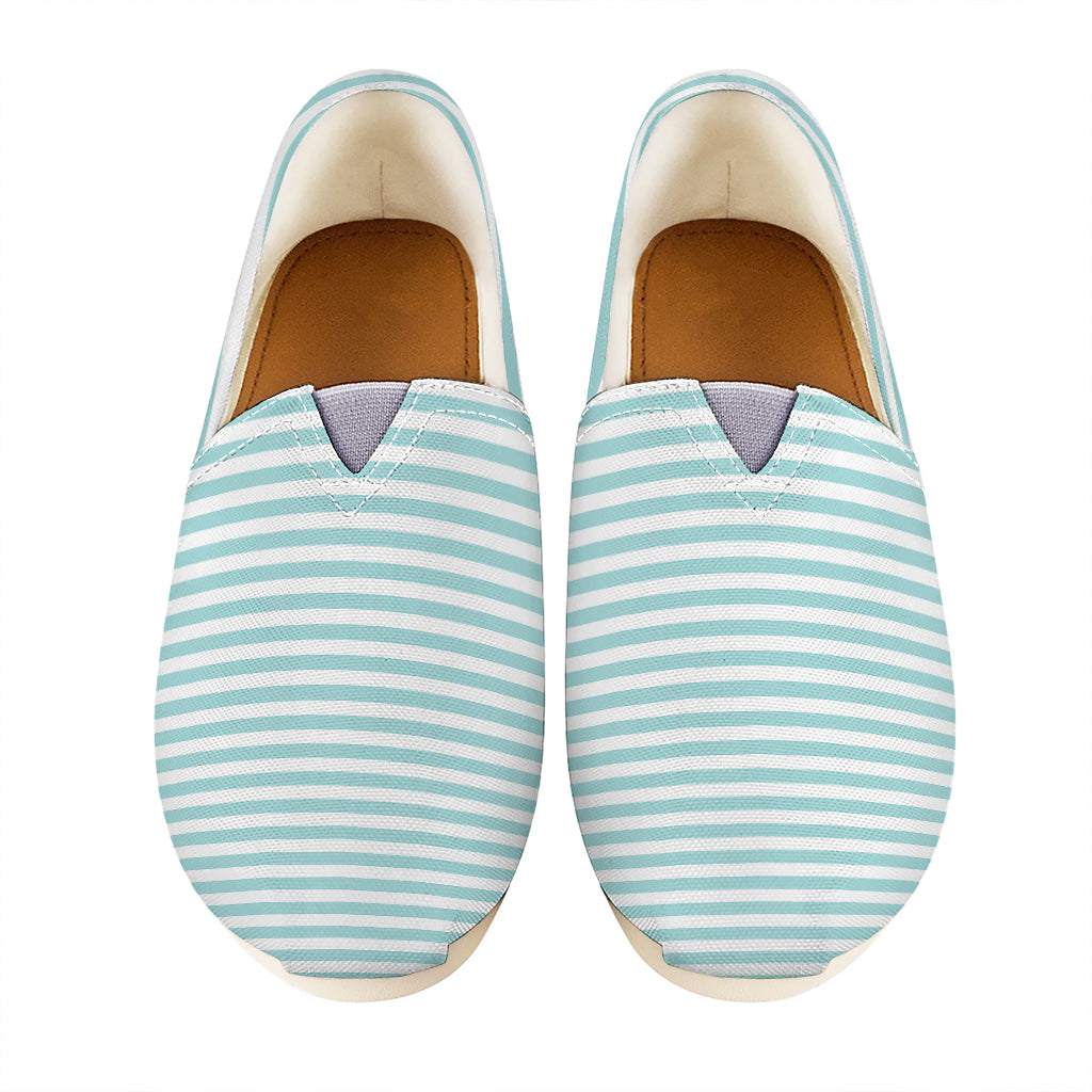 White And Cyan Striped Pattern Print Casual Shoes