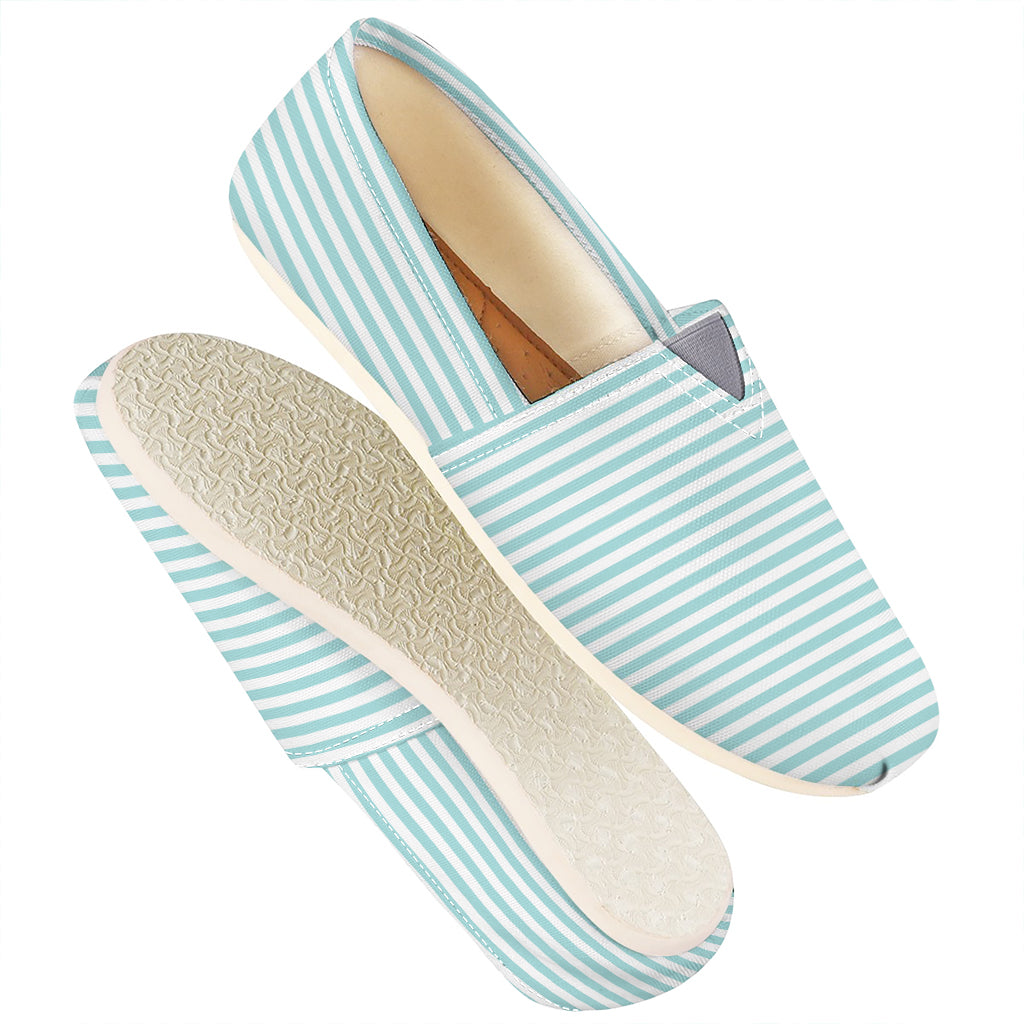 White And Cyan Striped Pattern Print Casual Shoes