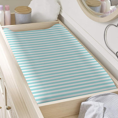 White And Cyan Striped Pattern Print Changing Pad Cover