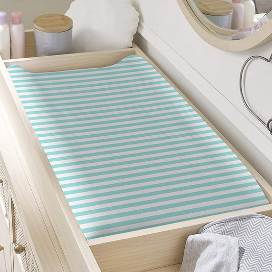 White And Cyan Striped Pattern Print Changing Pad Cover