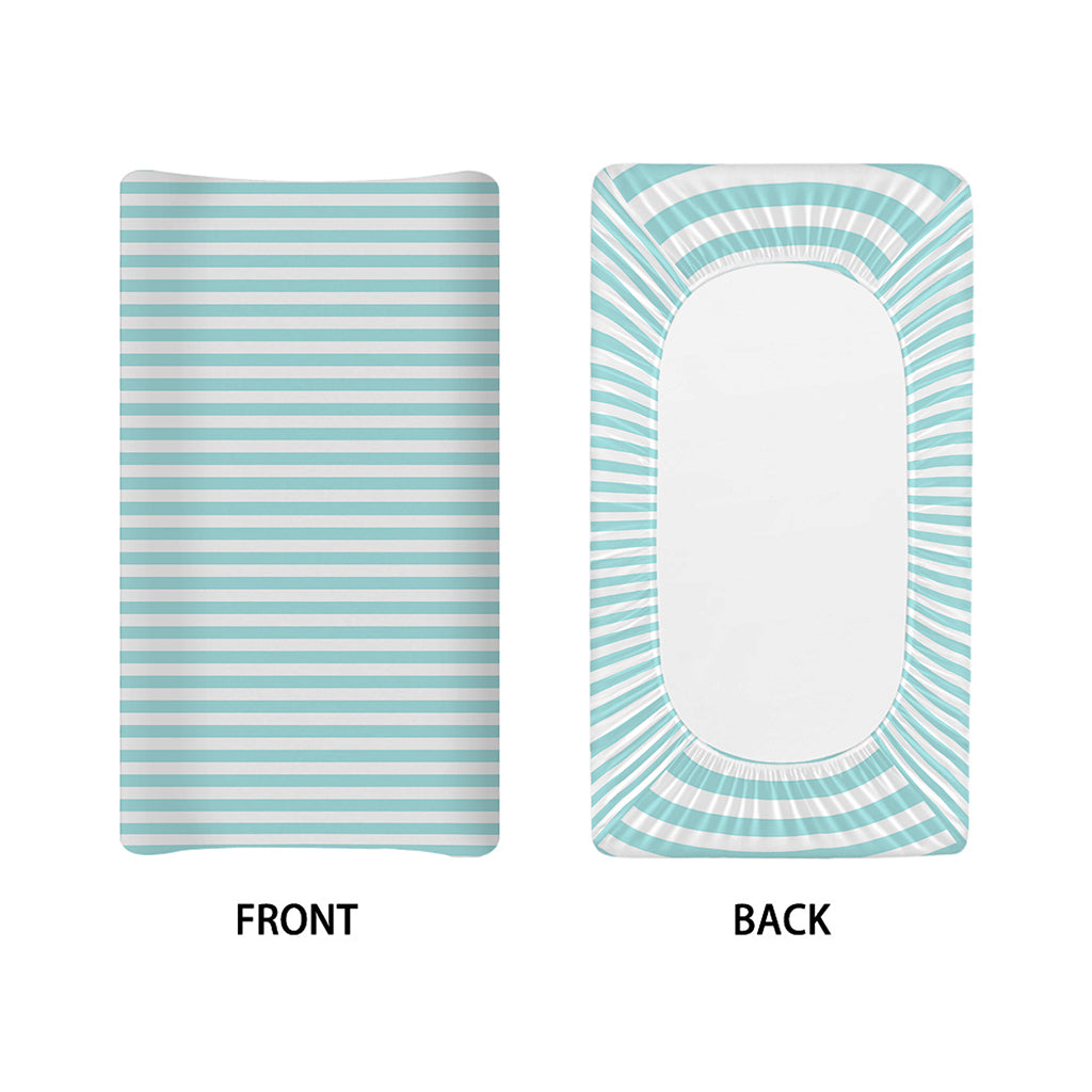 White And Cyan Striped Pattern Print Changing Pad Cover