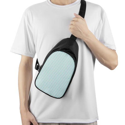 White And Cyan Striped Pattern Print Chest Bag
