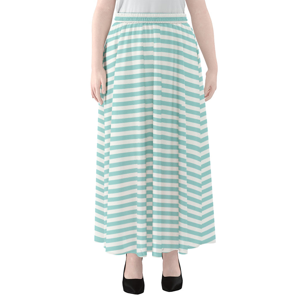 White And Cyan Striped Pattern Print Chiffon Maxi Skirt