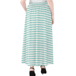 White And Cyan Striped Pattern Print Chiffon Maxi Skirt