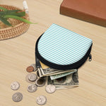 White And Cyan Striped Pattern Print Coin Purse