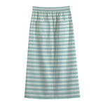 White And Cyan Striped Pattern Print Cotton Front Slit Maxi Skirt