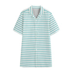 White And Cyan Striped Pattern Print Cotton Hawaiian Shirt