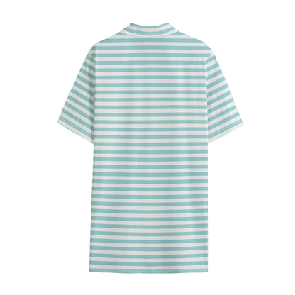 White And Cyan Striped Pattern Print Cotton Hawaiian Shirt