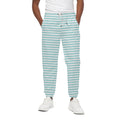 White And Cyan Striped Pattern Print Cotton Sweatpants