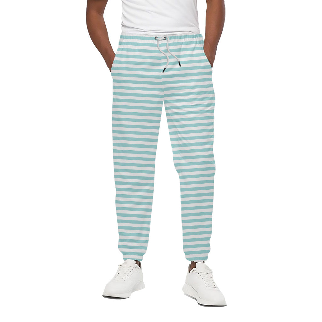 White And Cyan Striped Pattern Print Cotton Pants