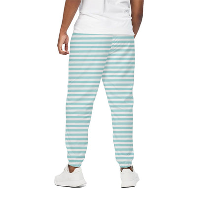 White And Cyan Striped Pattern Print Cotton Pants