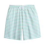 White And Cyan Striped Pattern Print Cotton Shorts