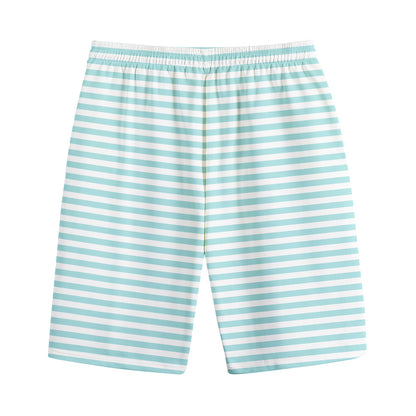 White And Cyan Striped Pattern Print Cotton Shorts