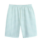 White And Cyan Striped Pattern Print Cotton Shorts