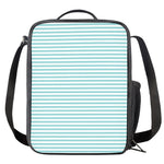 White And Cyan Striped Pattern Print Crossbody Lunch Bag