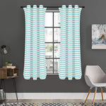 White And Cyan Striped Pattern Print Curtain