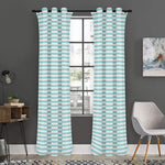 White And Cyan Striped Pattern Print Curtain