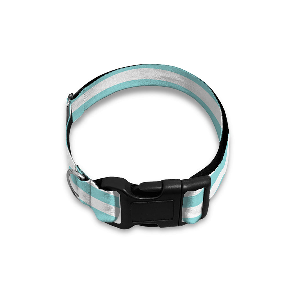 White And Cyan Striped Pattern Print Dog Collar
