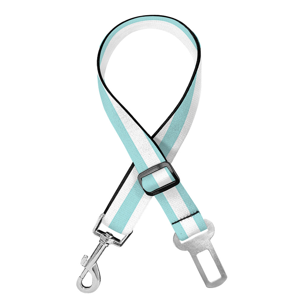 White And Cyan Striped Pattern Print Dog Seat Belt