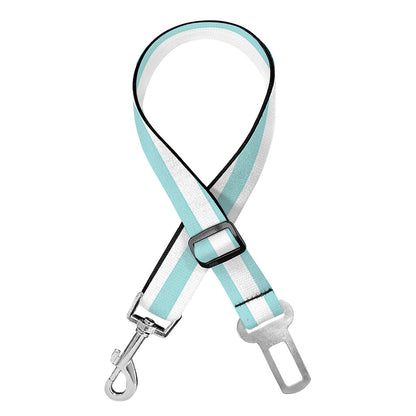 White And Cyan Striped Pattern Print Dog Seat Belt
