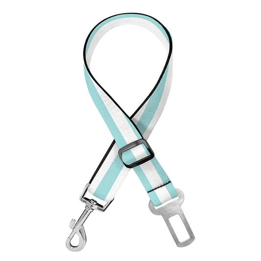 White And Cyan Striped Pattern Print Dog Seat Belt