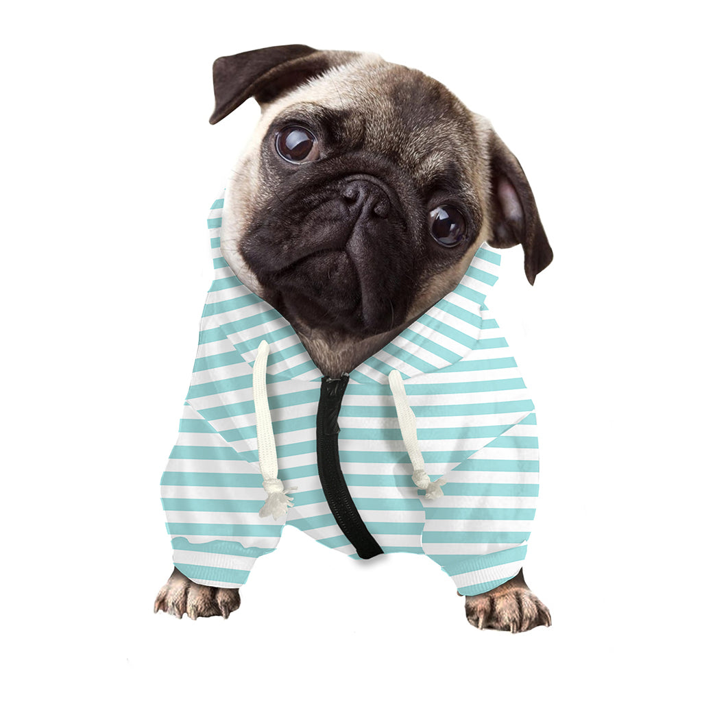 White And Cyan Striped Pattern Print Dog Zip Up Hoodie