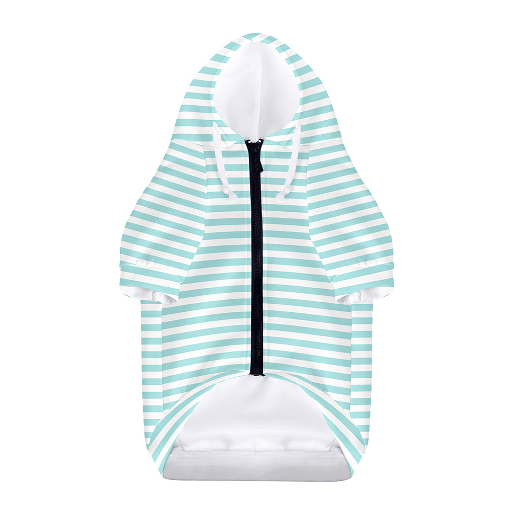 White And Cyan Striped Pattern Print Dog Zip Up Hoodie