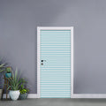 White And Cyan Striped Pattern Print Door Sticker
