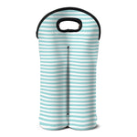 White And Cyan Striped Pattern Print Double Neoprene Wine Tote