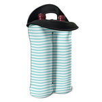 White And Cyan Striped Pattern Print Double Neoprene Wine Tote