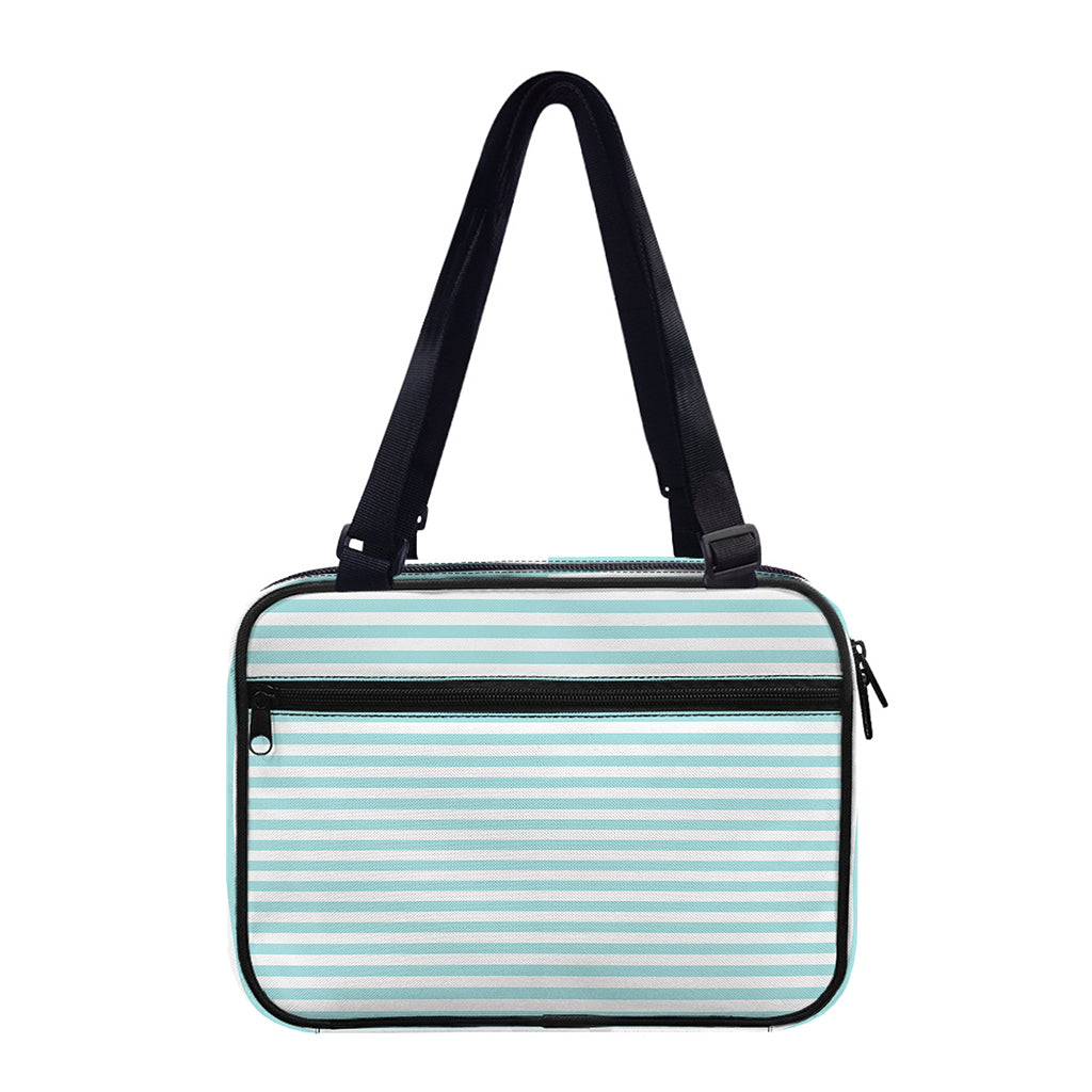 White And Cyan Striped Pattern Print Double Strap Bible Bag