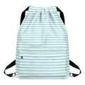 White And Cyan Striped Pattern Print Drawstring Backpack