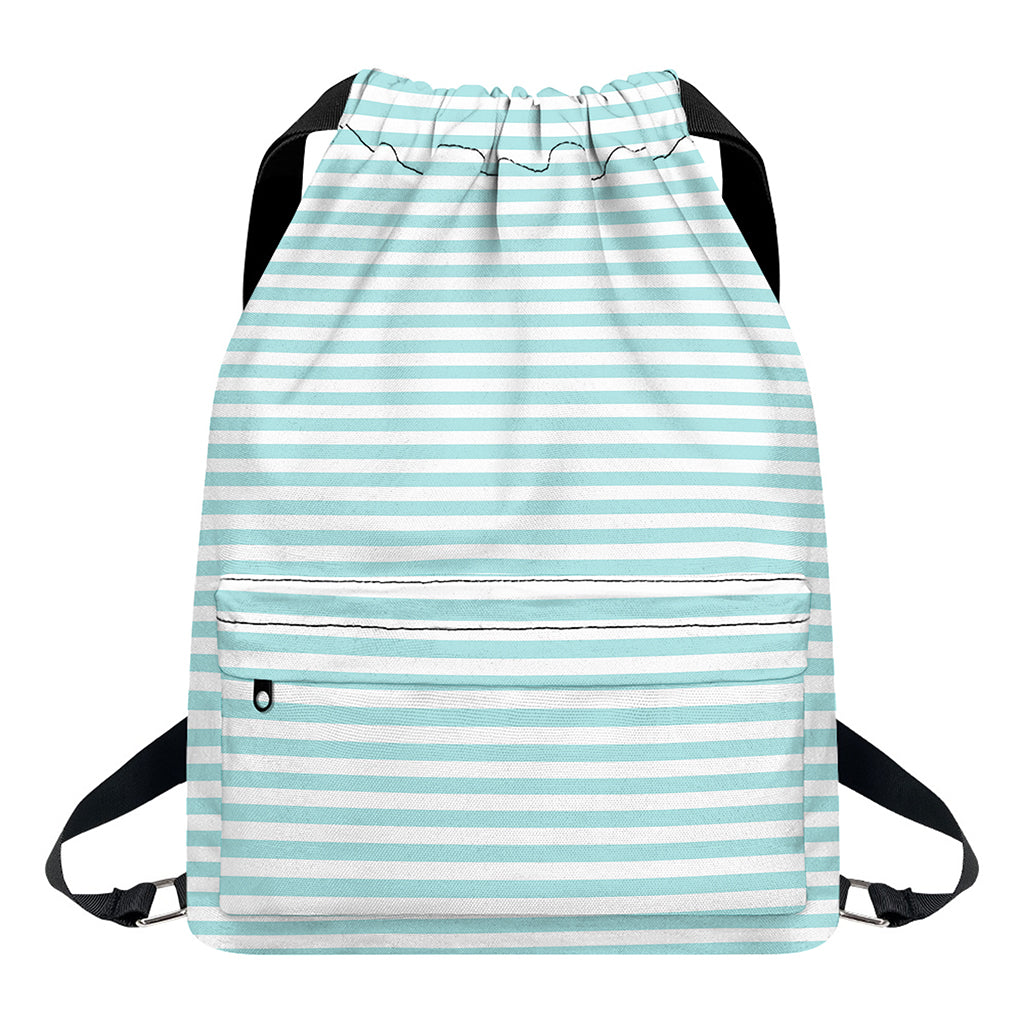 White And Cyan Striped Pattern Print Drawstring Backpack