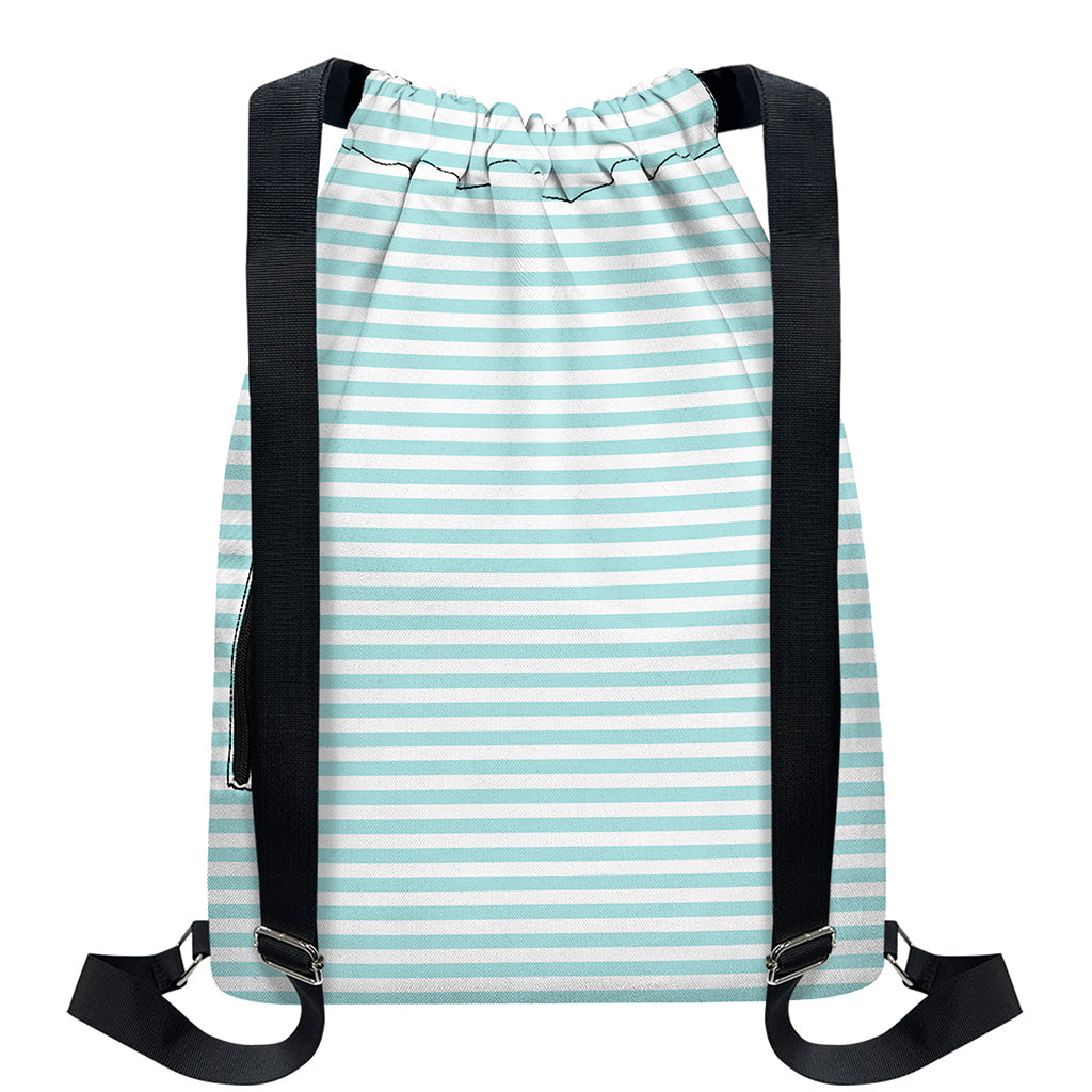 White And Cyan Striped Pattern Print Drawstring Backpack