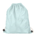White And Cyan Striped Pattern Print Drawstring Bag