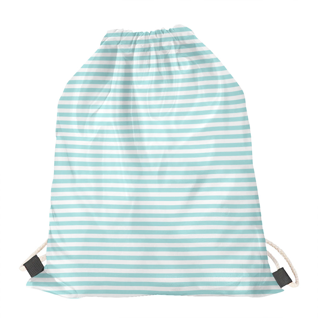 White And Cyan Striped Pattern Print Drawstring Bag