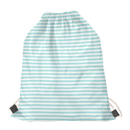 White And Cyan Striped Pattern Print Drawstring Bag