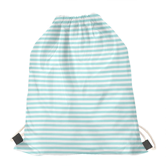 White And Cyan Striped Pattern Print Drawstring Bag