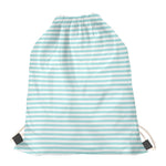 White And Cyan Striped Pattern Print Drawstring Bag